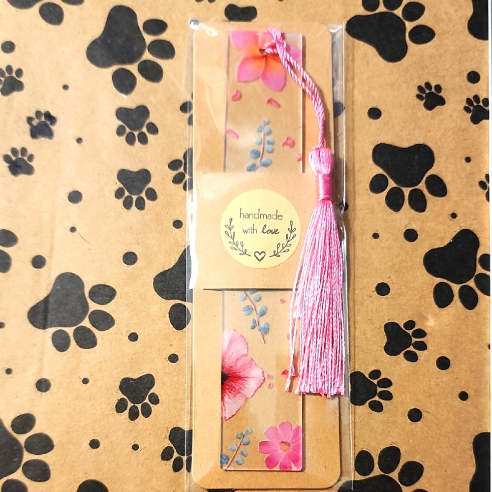 Floral Pink Bookmark with Tassel